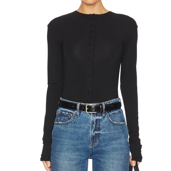 NEW The Line by K Greta Bodysuit in Black Long Sleeve Sweater Shirt Button Up - Picture 4 of 4